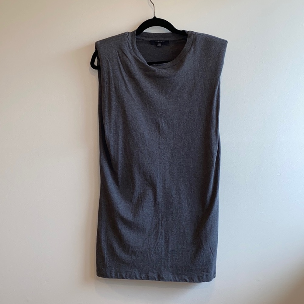 All Saints Padded Shoulder T-Shirt Mini/Short Dress Grey Size Small